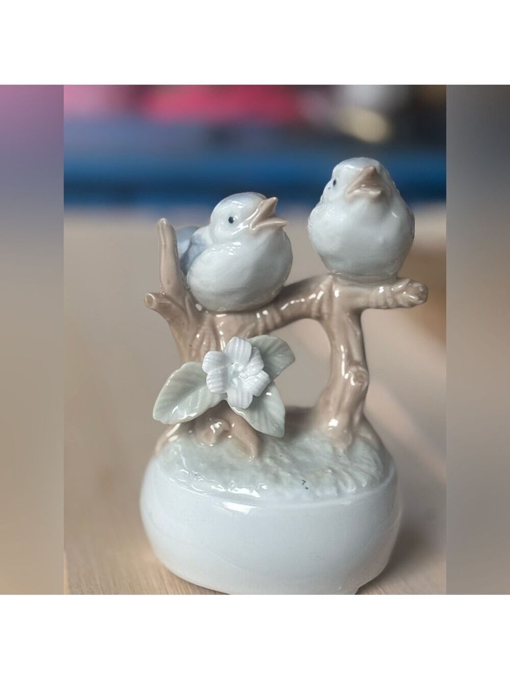 VINTAGE Sankyo Japan Ceramic Love Birds Music Box Charming Mid-Century • Works